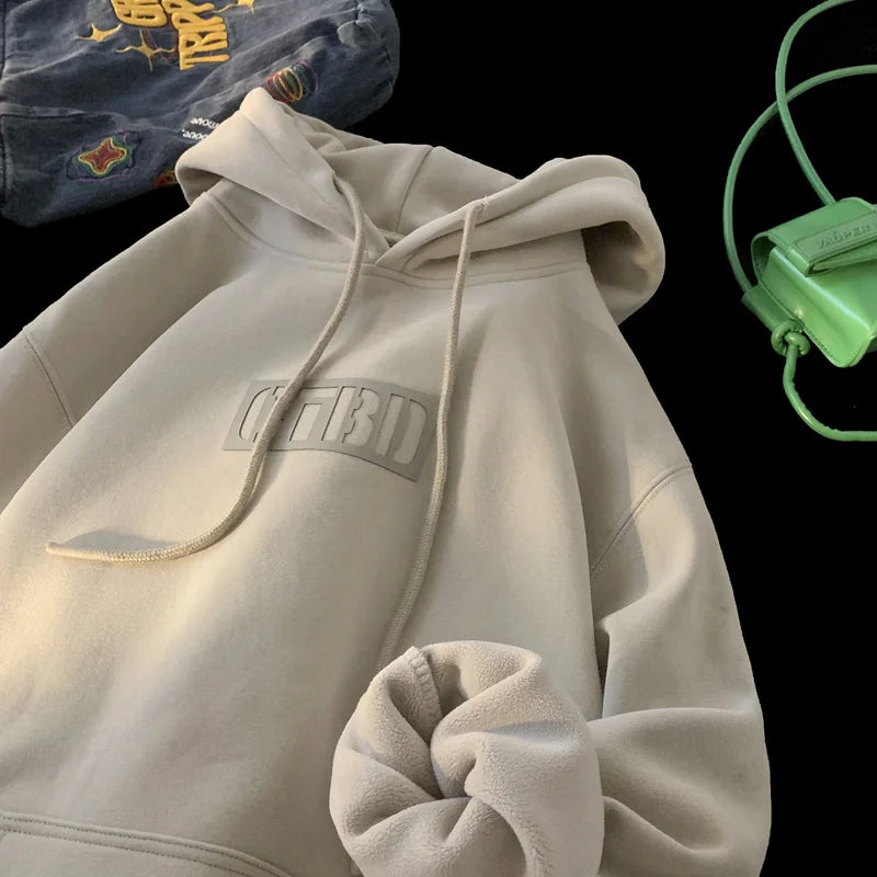 American Style Letter Printed Hoodies For Men Autumn Casual Cotton Fleece Oversized Sweatshirts Y2K Streetwear Sudadera Hombre
