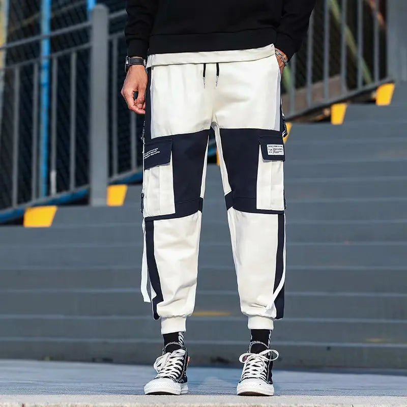 Ribbons Harem Joggers Men Cargo Pants Streetwear 2025 Hip Hop Casual Pockets Track Pants Male Harajuku Fashion Trousers