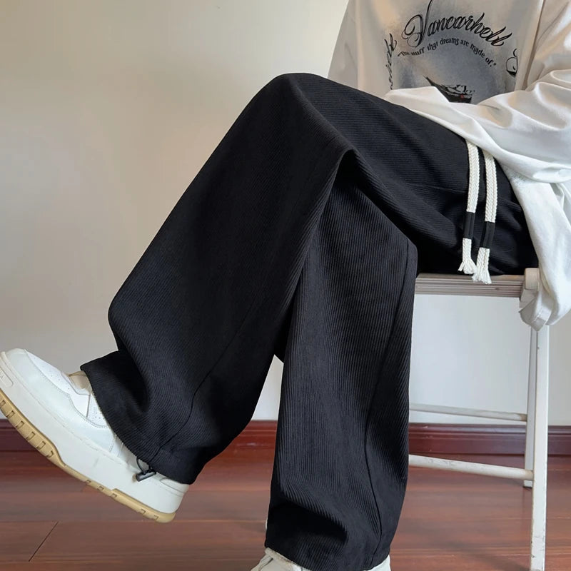Men's Casual Pants 2025 New Korean Fashion Washed Cotton Jogger Wide Leg Straight Trousers Sweatpants Male Pants Big Size M 5XL