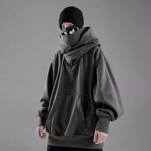 2024 Hip Hop Retro Hooded High Neck Sweater Men's Spring and Autumn Loose Street Jacket Sweatshirt