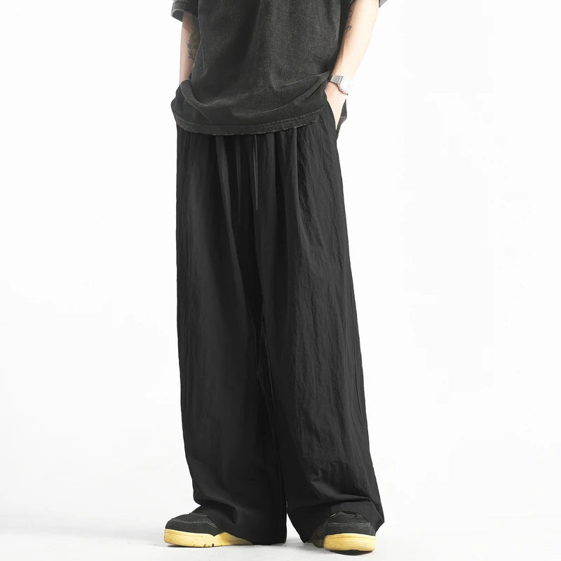 Y2K Men Streetwear Cargo Pants Korean Cotton Line Trousers Men Wide Leg Pants Solid Color Loose Joggers Baggy Harem Pants