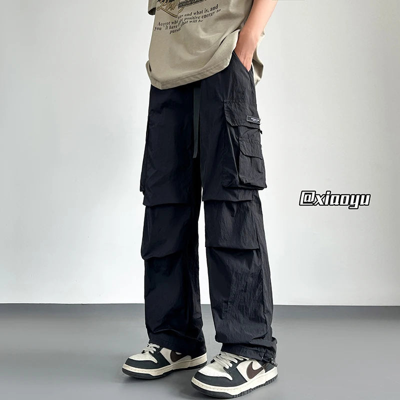 Streetwear 2026 Spring Summer Casual Men Trousers Solid Color Harajuku Lightweight Cargo Pants Fashion Straight Men's Pants