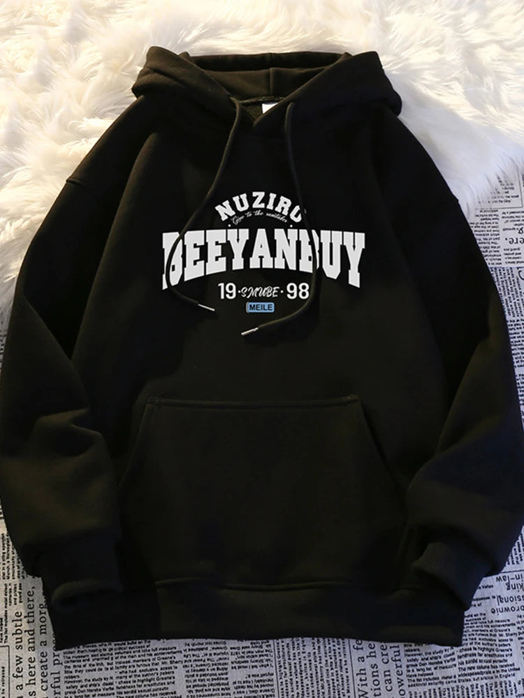 Autumn High Street Letter Printed Y2K Hoodies For Man Oversized Long Sleeve Hooded Sweatshirts Vintage Fleece Sudadera Hombre