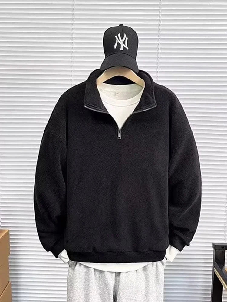 Men's Polar Fleece Half-zip Turtleneck Sweatshirts Korean Fashion Loose Pullover Hoodies New Y2K Vintage Streetwear ropa hombre