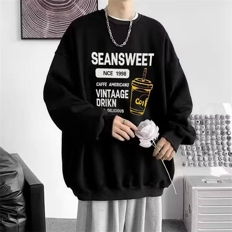 New Funny Graphic Printed Crewneck Pullover Hoodies For Men Y2K Vintage Streetwear Sweatshirts Casual Long Sleeve sudaderas