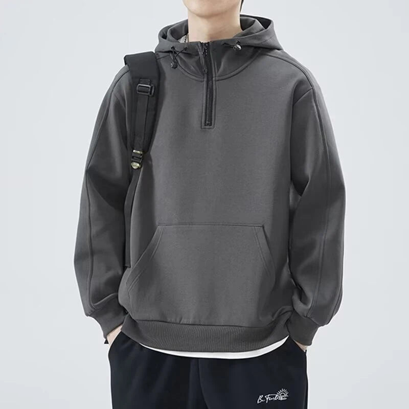 Autumn Casual Half Zipper Hooded Sweatshirts For Men High Street Fashion Fleece Pullover Hoodies Y2K Vintage Hoodie Tracksuit