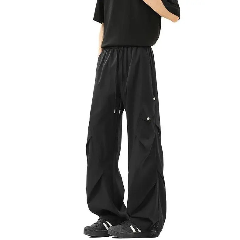 Casual Quick-dry Pants for Men American-style Workwear with Pleats New Summer Thin and Trendy Loose Straight-leg Pants