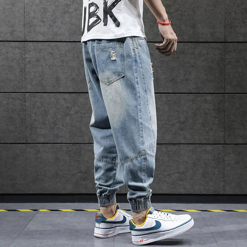 2026 New Hip Hop Harem Jeans Pants Men Loose Joggers Denim Casual Sweatpants Korea Ankle Length Trousers Streetwear Male Clothes