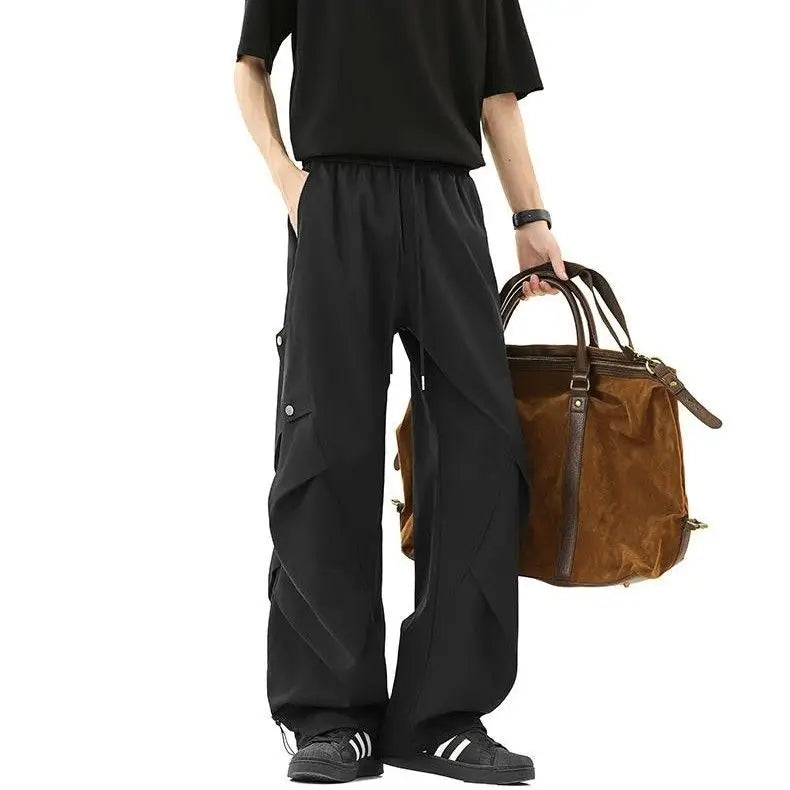 Casual Quick-dry Pants for Men American-style Workwear with Pleats New Summer Thin and Trendy Loose Straight-leg Pants