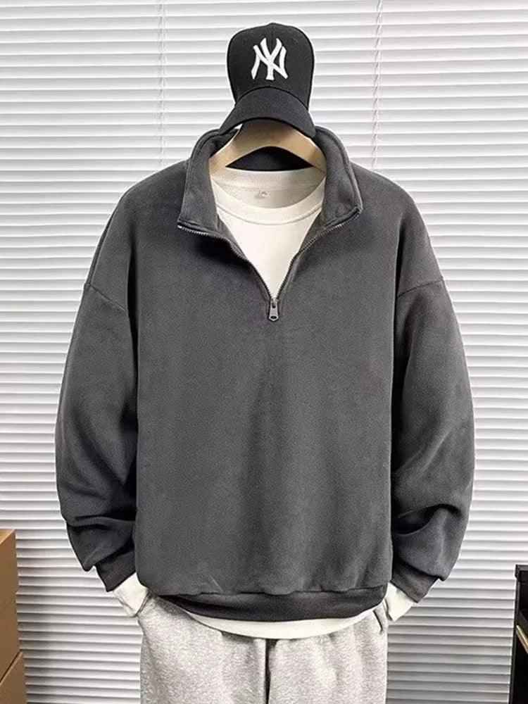 Men's Polar Fleece Half-zip Turtleneck Sweatshirts Korean Fashion Loose Pullover Hoodies New Y2K Vintage Streetwear ropa hombre
