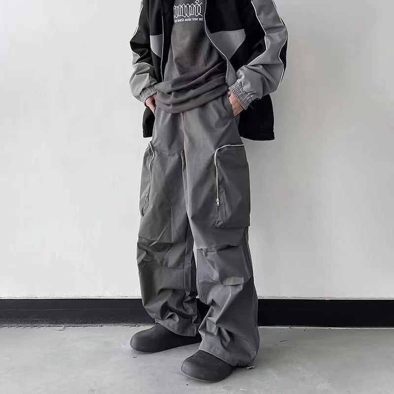 Black Baggy Cargo Pants Fashion Harajuku Straight Trousers Men's Y2K Vintage Baggy Casual Pocket Streetwear Hip Hop Korean Style