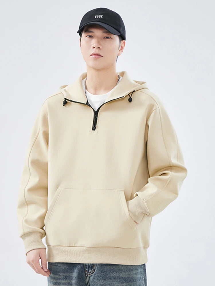 Autumn Casual Half Zipper Hooded Sweatshirts For Men High Street Fashion Fleece Pullover Hoodies Y2K Vintage Hoodie Tracksuit