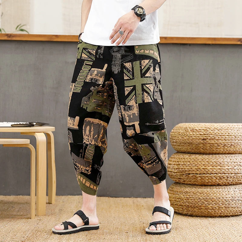 Baggy Cotton Harem Pants Men 2024 Summer Japanese Men Women Hip Hop Plus Size Wide Leg Pants Bloomers Calf-Length Pants Joggers