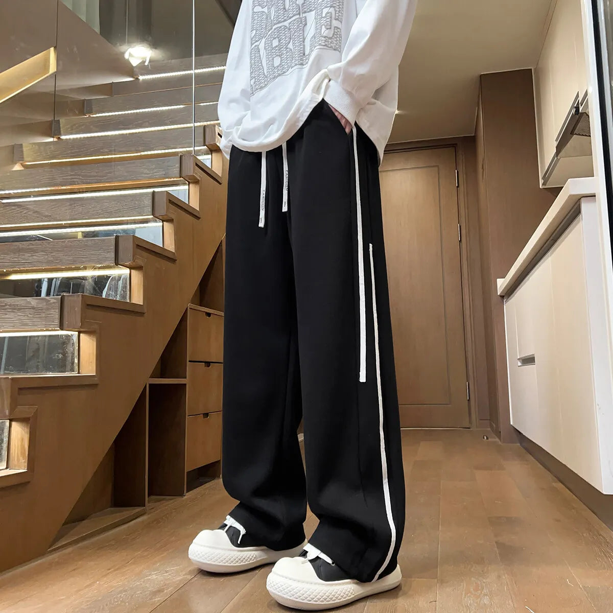 Harajuku Style Korean Men Wide Leg Pants 2026 New Printed Men Joggers Sweatpants Overalls Men Printed Streetwear Harem Pants