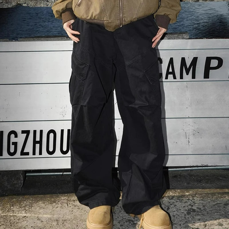 Spring Autumn Big Pocket Men's Cargo Pants Loose Straight Wide Leg Trousers Baggy Outdoor Workwear Pants Man Hip Hop Sweatpants