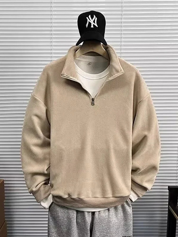 Men's Polar Fleece Half-zip Turtleneck Sweatshirts Korean Fashion Loose Pullover Hoodies New Y2K Vintage Streetwear ropa hombre