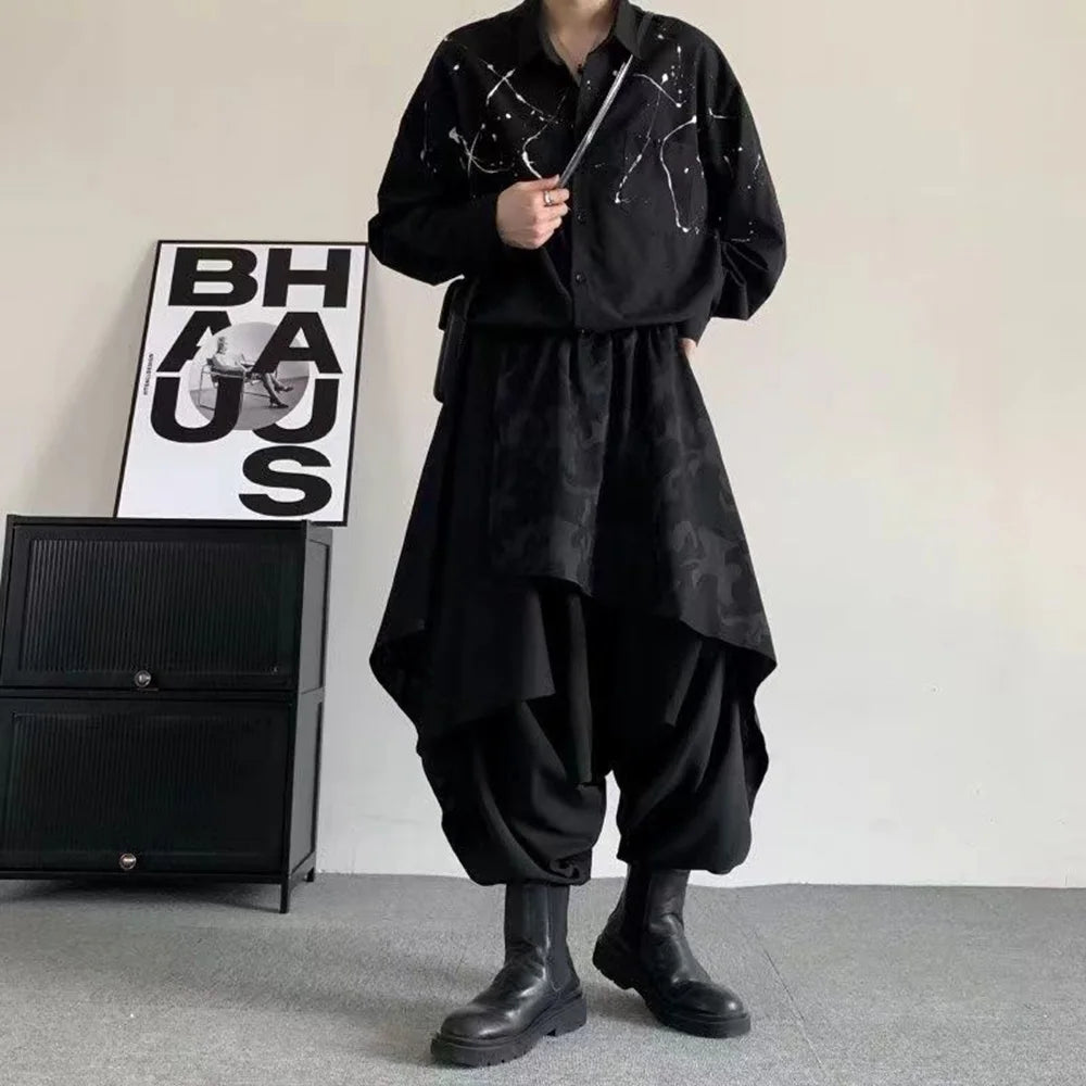 Mens Pants Skirt Japanese Samurai Style Antique Costumes Dark Irregular Elaborate Skirt Pants Design Harem Trousers 2025 Summer