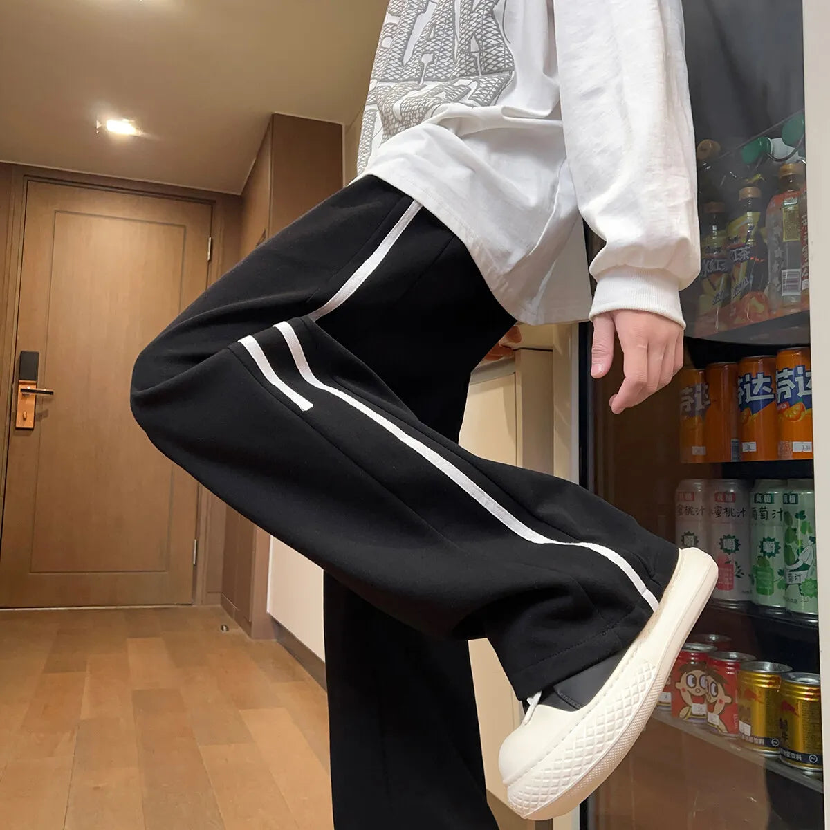 Harajuku Style Korean Men Wide Leg Pants 2026 New Printed Men Joggers Sweatpants Overalls Men Printed Streetwear Harem Pants
