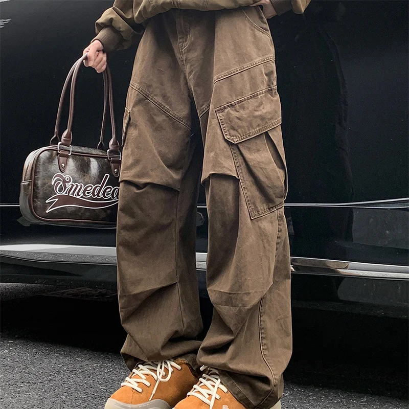 Y2K Big Pocket Men's Cargo Pants Japanese 2025 New Harajuku Loose Straight Wide Leg Trousers Baggy Pants Man Hip Hop Sweatpants