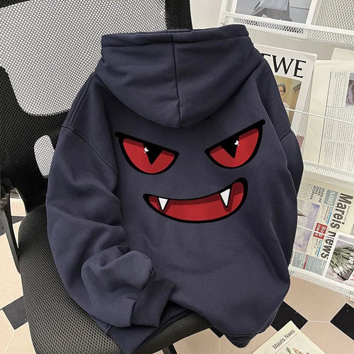 2026 New Funny Anime Graphic Hooded Sweatshirts Men's American Retro Hip Hop Fashion Hoodies Y2K Streetwear Printed Fleece Hoody