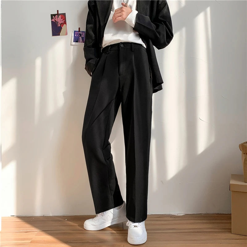 2026 Spring Autumn New Men Korean Loose Straight Trousers Male Solid Color Wide-leg Pants Men Students Leisure Suit Trouser