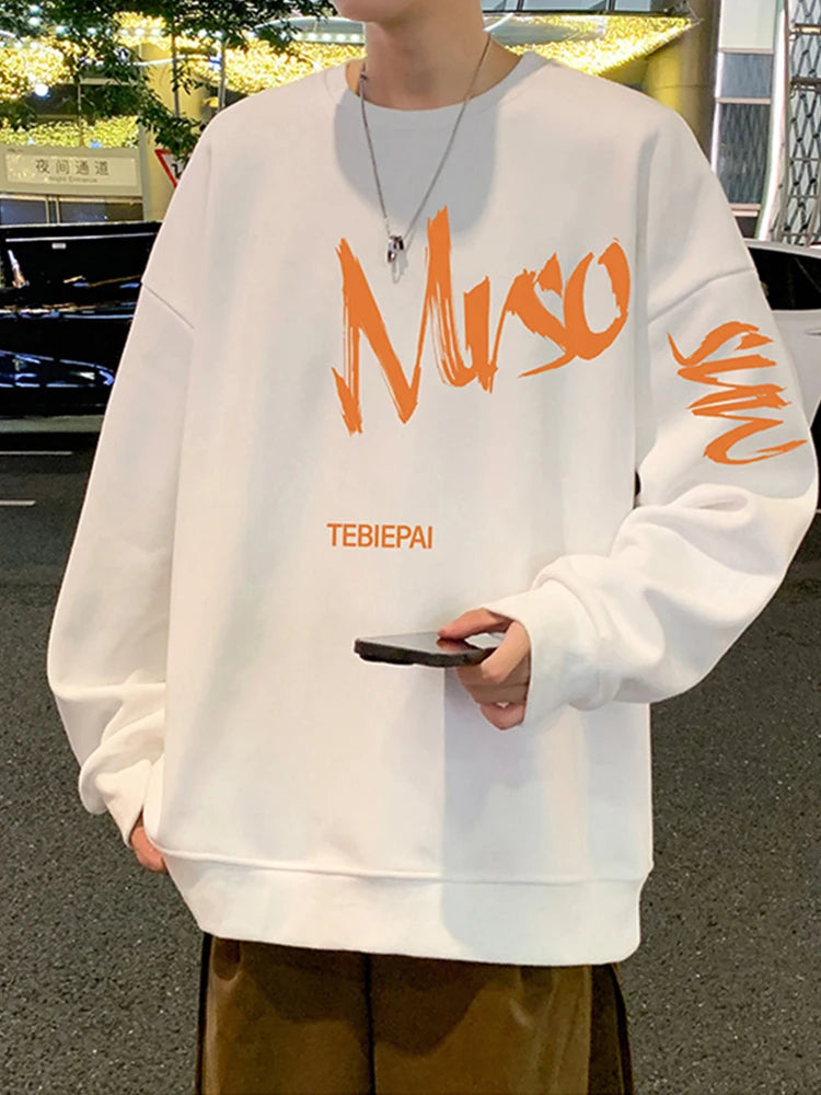 2026 Autumn Letter Printed Sweatshirts Men's Korean Fashion Loose Crewneck Pullover Hoodies Hip Hop Y2K Streetwear Sudadera