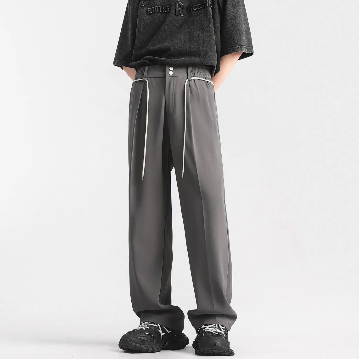 Ice Silk Men's Pants Summer New Solid Color Thin Business Personality Suit Trousers Wide Leg Long Baggy Business Trousers 5XL