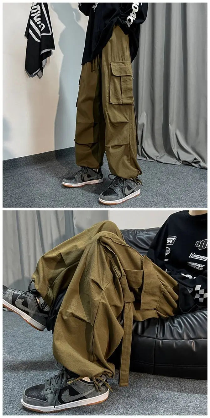 2024 Black Cargo Pants for Men Oversize Cargo Trousers Male Green Loose Casual Japanese Streetwear Hip Hop Pocket Big Size