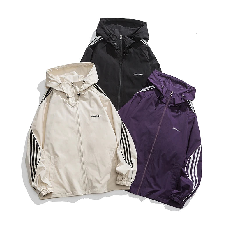 Spring Varsity Jacket WaterProof Hooded Outdoor Solid Color Couple Aviator Jacket Outerwear Fashion Casual Men's Clothing