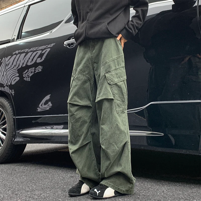Y2K Big Pocket Men's Cargo Pants Japanese 2025 New Harajuku Loose Straight Wide Leg Trousers Baggy Pants Man Hip Hop Sweatpants