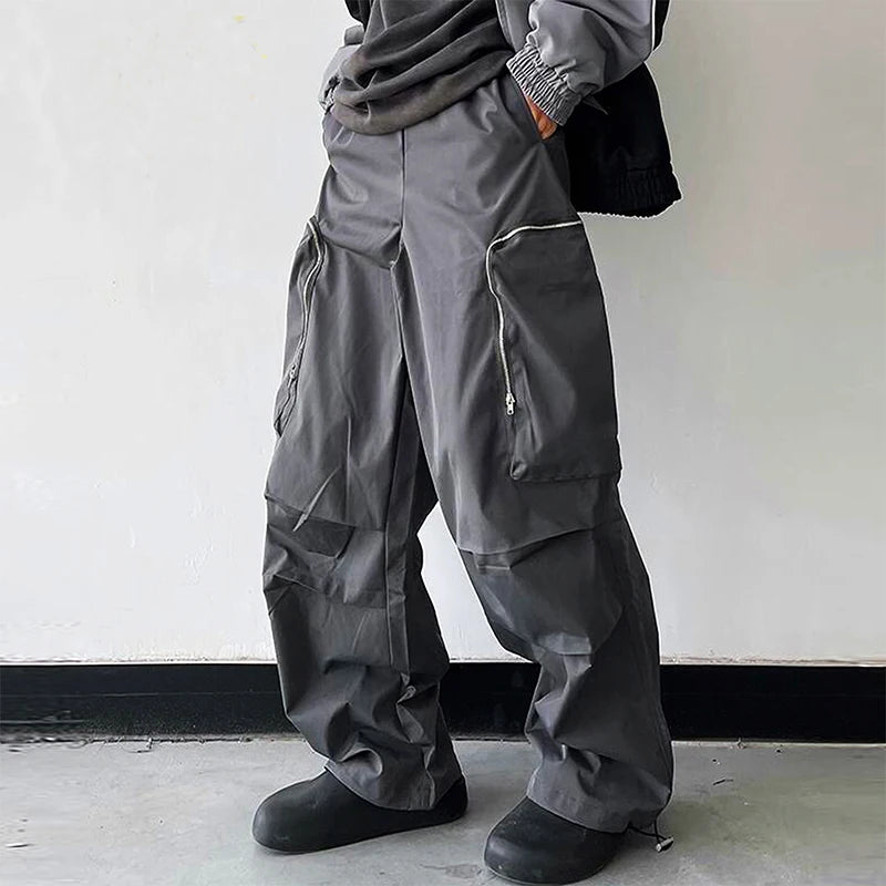 Black Baggy Cargo Pants Fashion Harajuku Straight Trousers Men's Y2K Vintage Baggy Casual Pocket Streetwear Hip Hop Korean Style