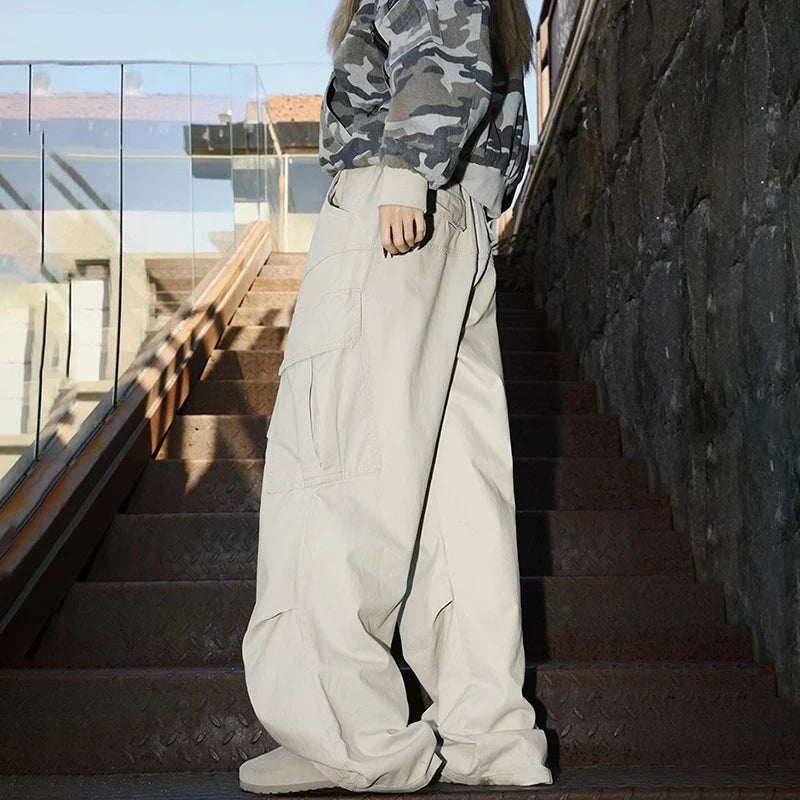 Spring Autumn Big Pocket Men's Cargo Pants Loose Straight Wide Leg Trousers Baggy Outdoor Workwear Pants Man Hip Hop Sweatpants