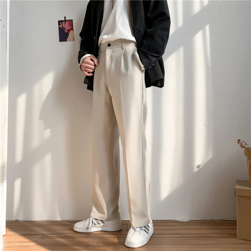 2026 Spring Autumn New Men Korean Loose Straight Trousers Male Solid Color Wide-leg Pants Men Students Leisure Suit Trouser
