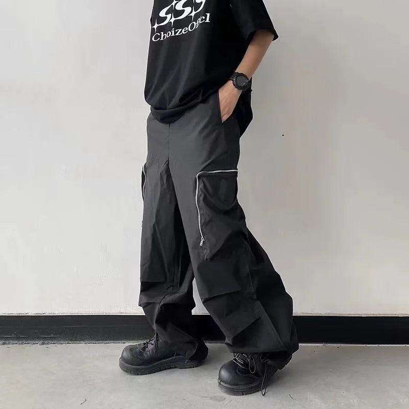 Black Baggy Cargo Pants Fashion Harajuku Straight Trousers Men's Y2K Vintage Baggy Casual Pocket Streetwear Hip Hop Korean Style