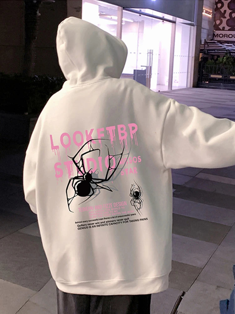 Winter Streetwear Spider Graphic Y2K Hoodies For Man Hip Hop Goth Fleece Print Pullover Hoody Oversize Retro Hooded Sweatshirts