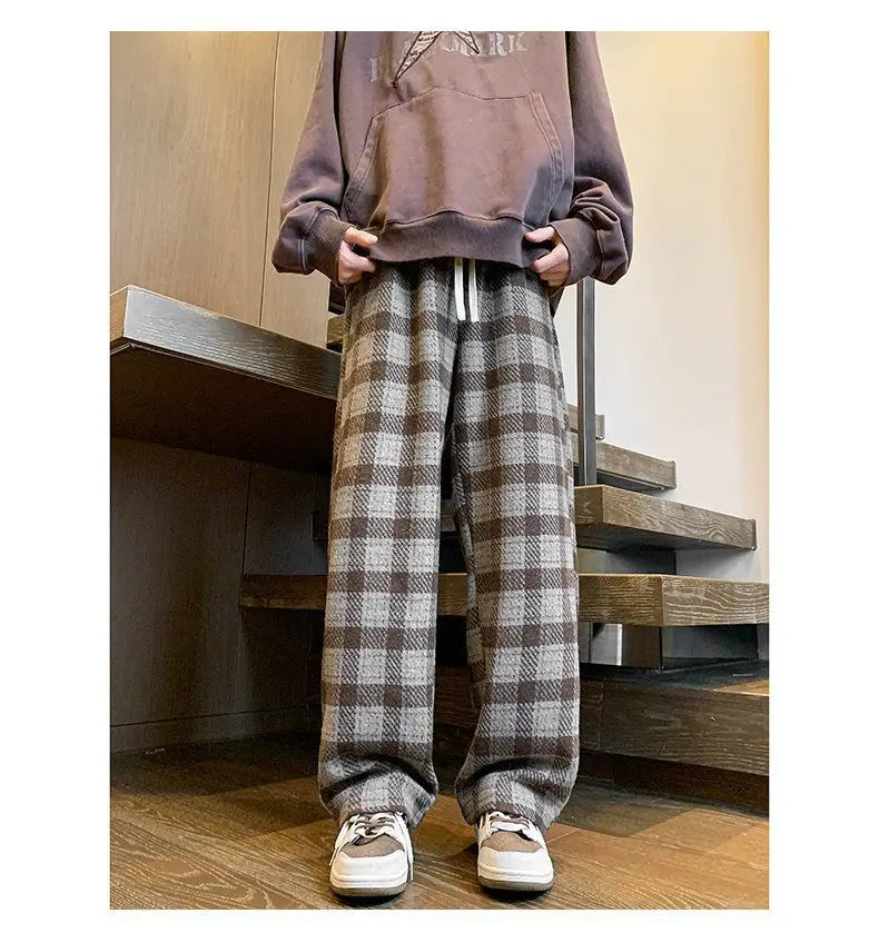 Green Plaid Pants Men Harajuku Winter Wide Leg Checked Trousers Male Oversize Big Size Casual Sweatpants Streetwear