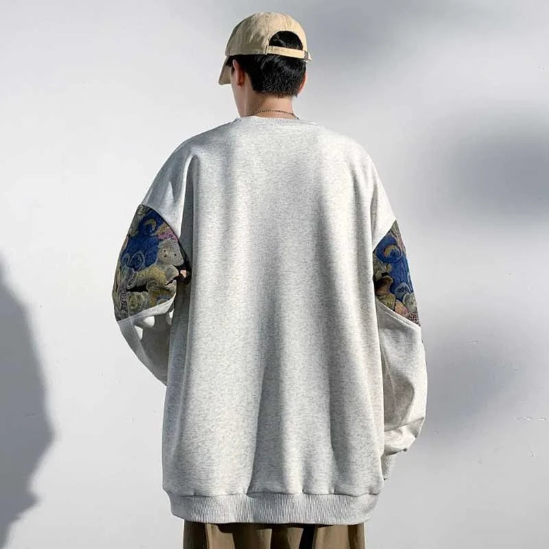 New Bear Graphic Print Pullovers Men Y2K Vintage Streetwear Crewneck Sweatshirts Hombre Autumn Hip Hop Loose Tracksuit Clothing