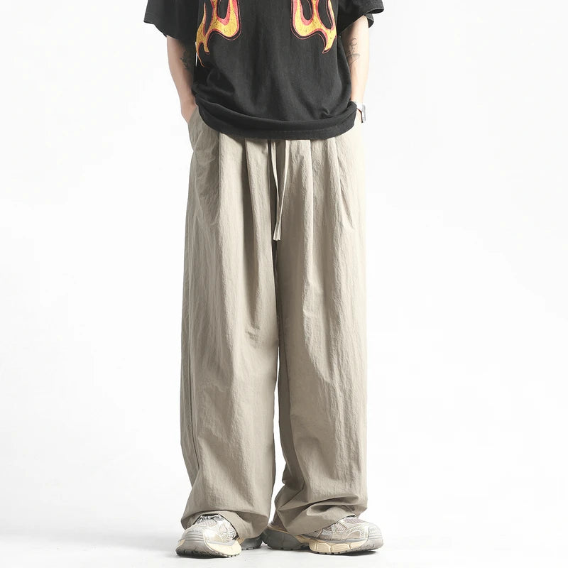 Y2K Men Streetwear Cargo Pants Korean Cotton Line Trousers Men Wide Leg Pants Solid Color Loose Joggers Baggy Harem Pants