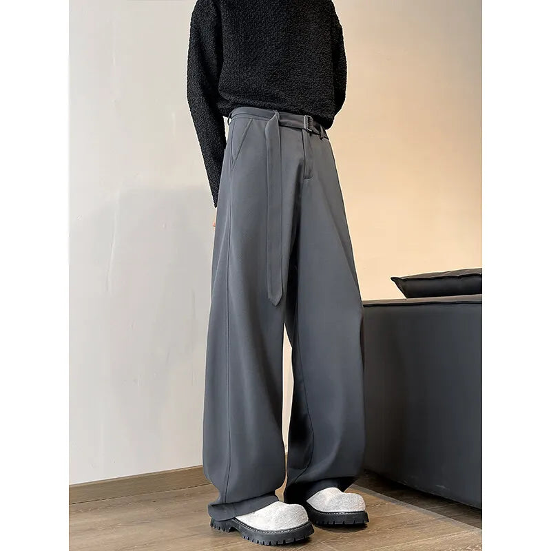 New Men Black Straight Pants Fashion Korean Loose Suit Trousers Casual Draped Baggy Gray Wide Leg Pant Male Streetwear 5XL