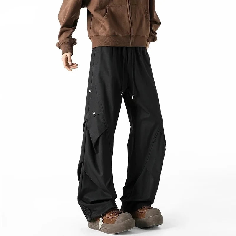 Casual Quick-dry Pants for Men American-style Workwear with Pleats New Summer Thin and Trendy Loose Straight-leg Pants