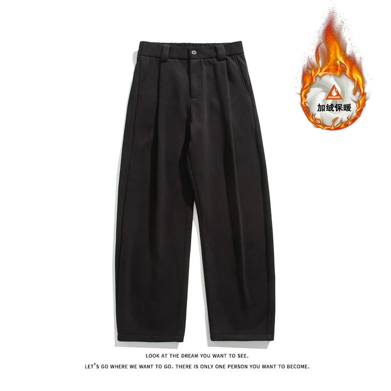 New Winter Fleece Warm Pants Men Cargo Thick Baggy Streetwear Joggers Straight Trousers Male Large Size Fleece Trousers 5XL