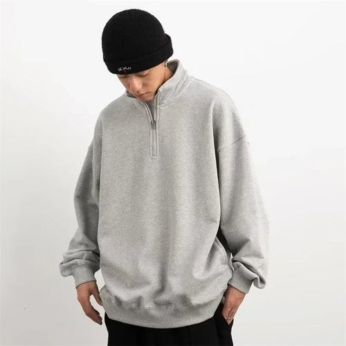 2026 New Half Zipper Design Sweatshirts For Men Autumn Y2K Vintage Stand Collar Pullover Hoodies Korean Fashion Casual sudadera