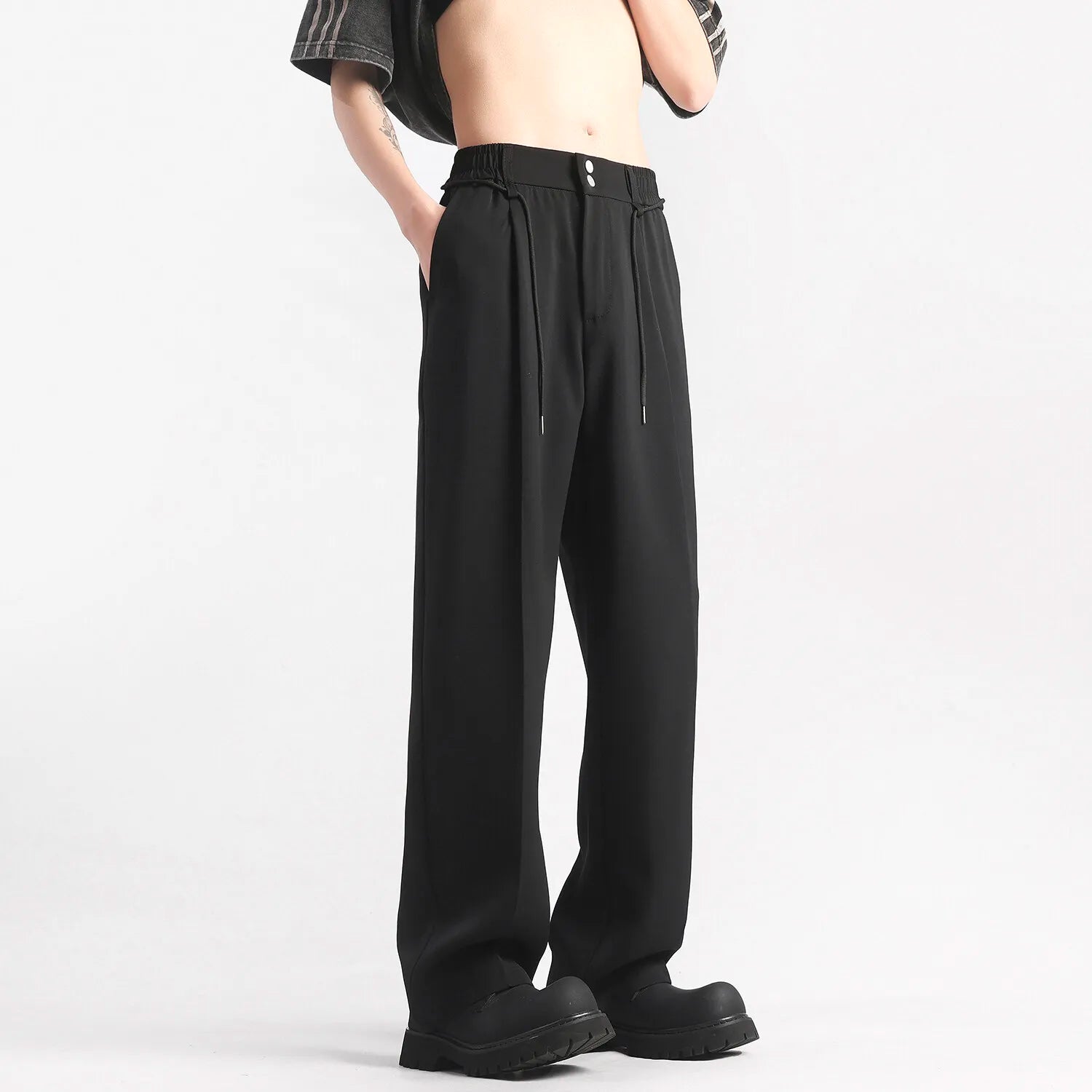 Ice Silk Men's Pants Summer New Solid Color Thin Business Personality Suit Trousers Wide Leg Long Baggy Business Trousers 5XL