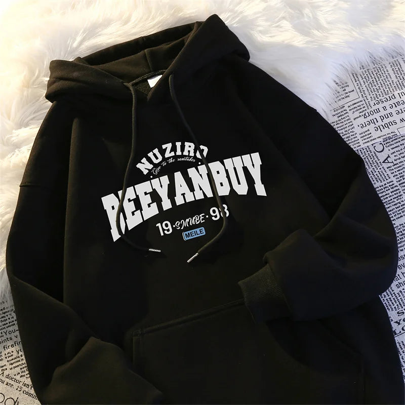 Autumn High Street Letter Printed Y2K Hoodies For Man Oversized Long Sleeve Hooded Sweatshirts Vintage Fleece Sudadera Hombre