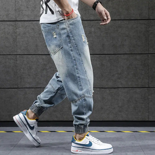 2026 New Hip Hop Harem Jeans Pants Men Loose Joggers Denim Casual Sweatpants Korea Ankle Length Trousers Streetwear Male Clothes