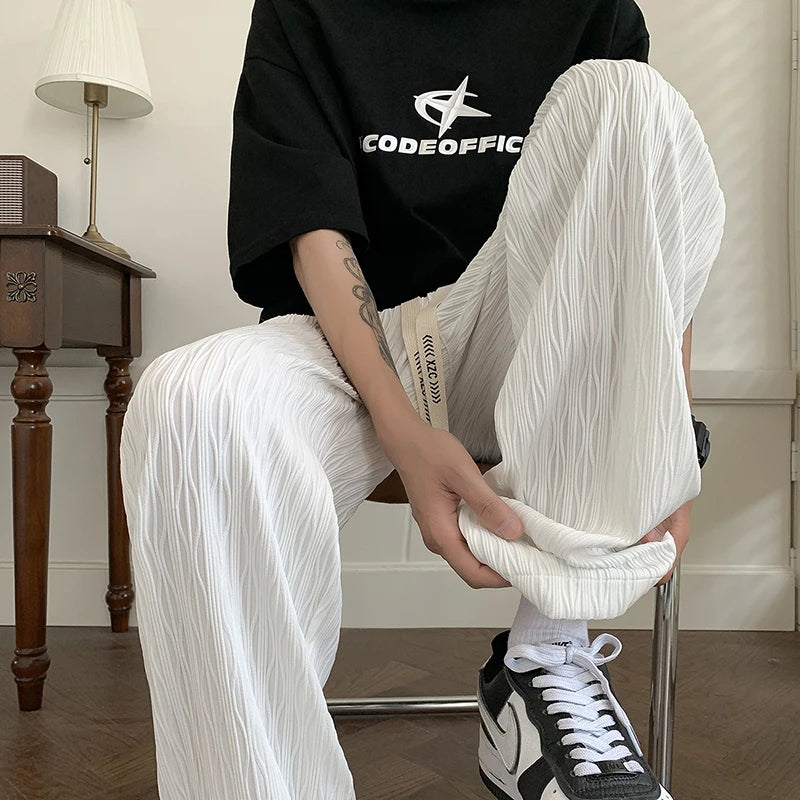 Men Straight Casual Pants 2025 New Korean Style Baggy Wide Leg Pants Trousers Male Streetwear Oversized Joggers Sweatpants