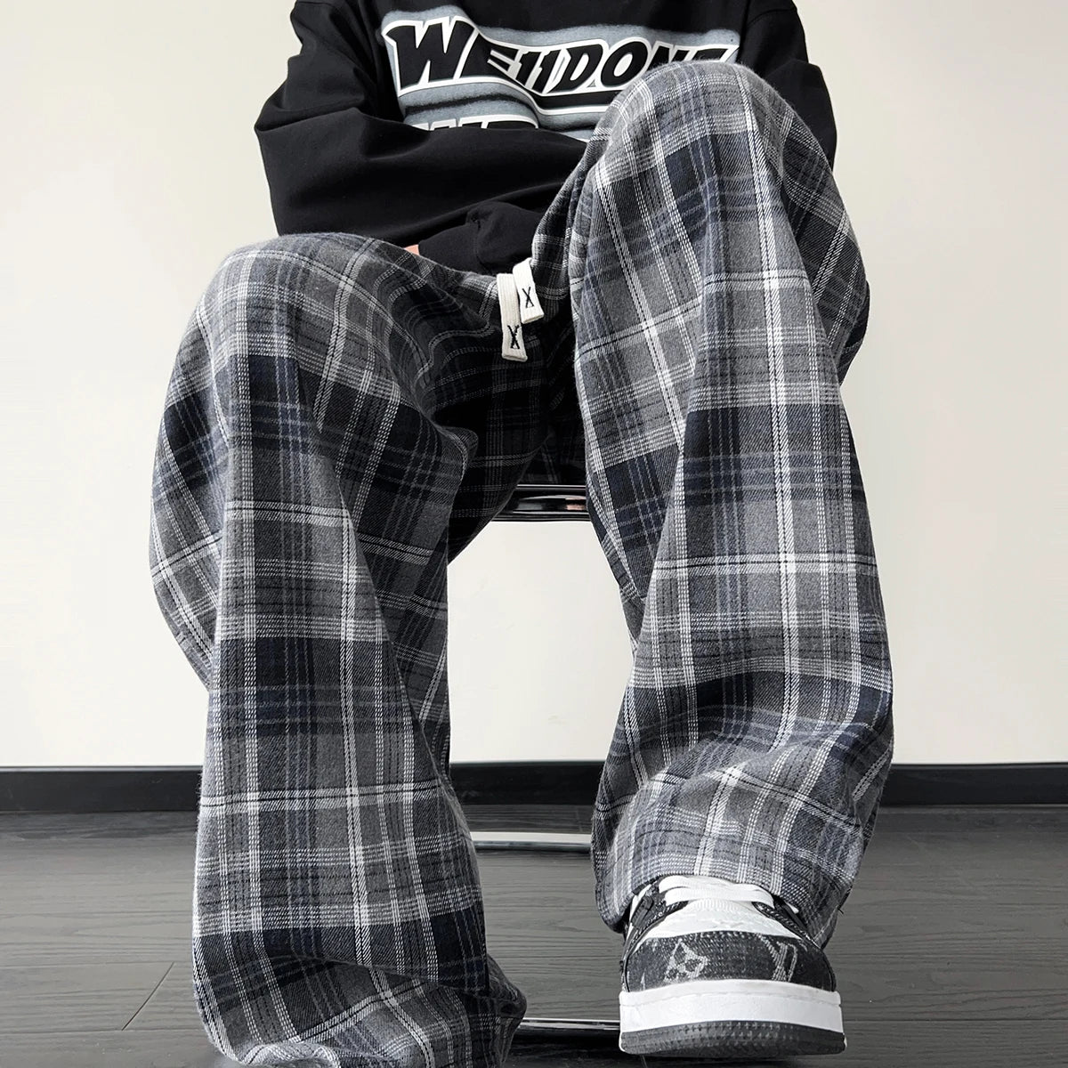 New Men's Jogger Plaid Sweatpants Men Harajuku Oversized Streetwear Y2k Hip Hop Wide Leg Baggy Harem Long Trousers Cargo Pants