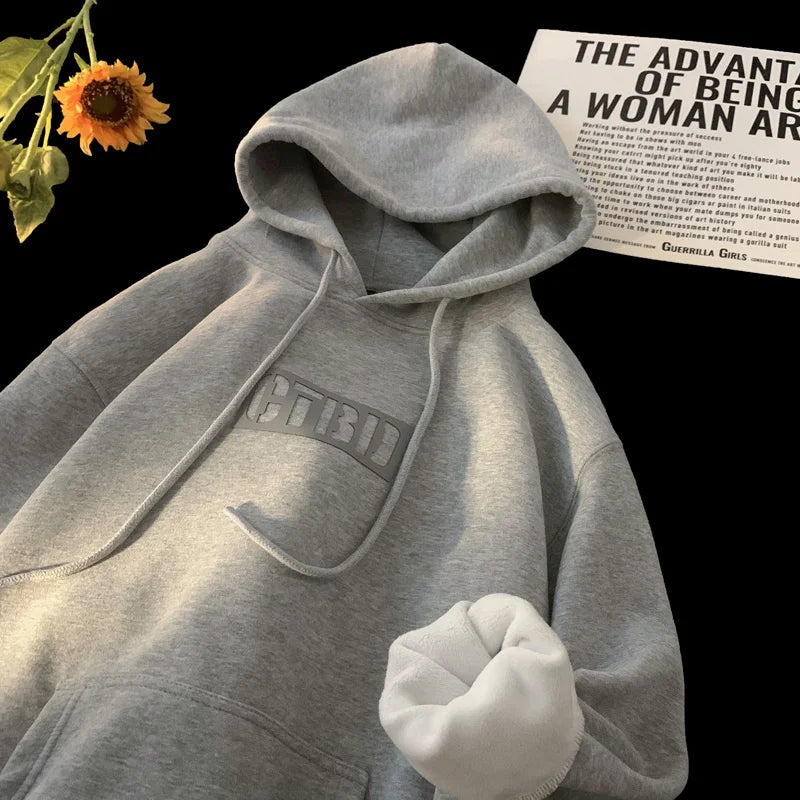 American Style Letter Printed Hoodies For Men Autumn Casual Cotton Fleece Oversized Sweatshirts Y2K Streetwear Sudadera Hombre