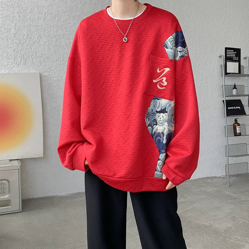 New Men's Pullover Sweatshirt Harajuku Embroidered Bear Pattern Loose Casual Round Neck Sweatshirts Unisex Fashion Hoodie 5XL