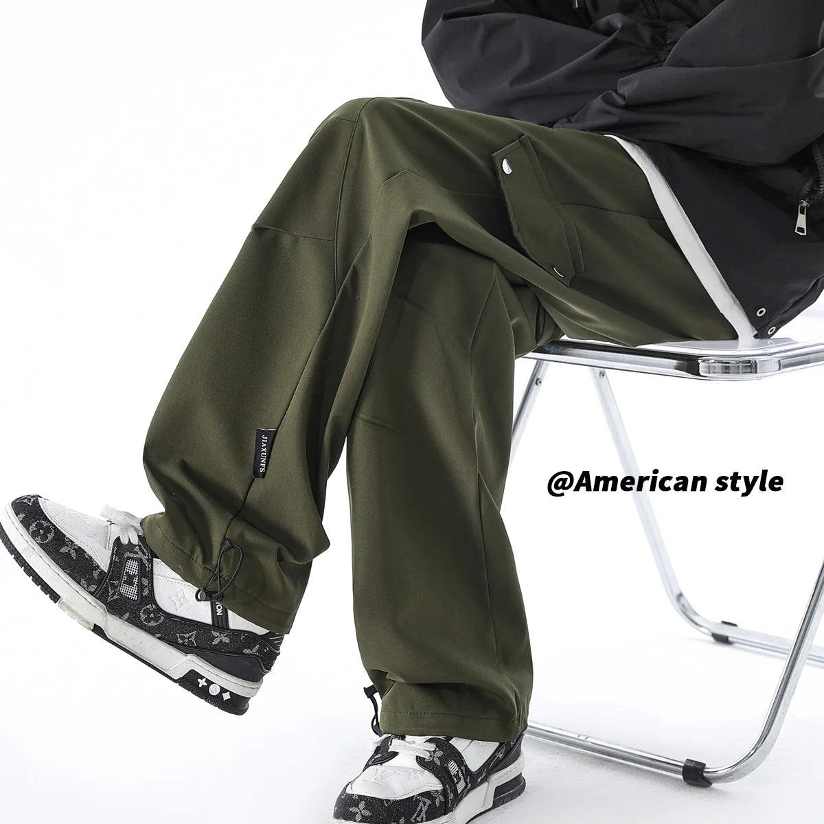 Cargo Pants Men Streetwear Hip hop Pants Mens Joggers Pants Casual Harem Ankle length Trousers Elastic waist Black Army green